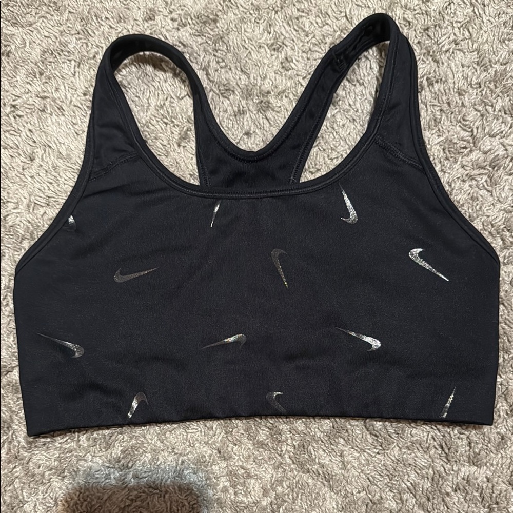 Nike Women's Black Sports Bra with Silver Accents